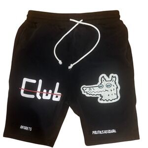 Kleep Graphic Sweat Shorts Small Black Wolf Patch Streetwear Stretch Urban